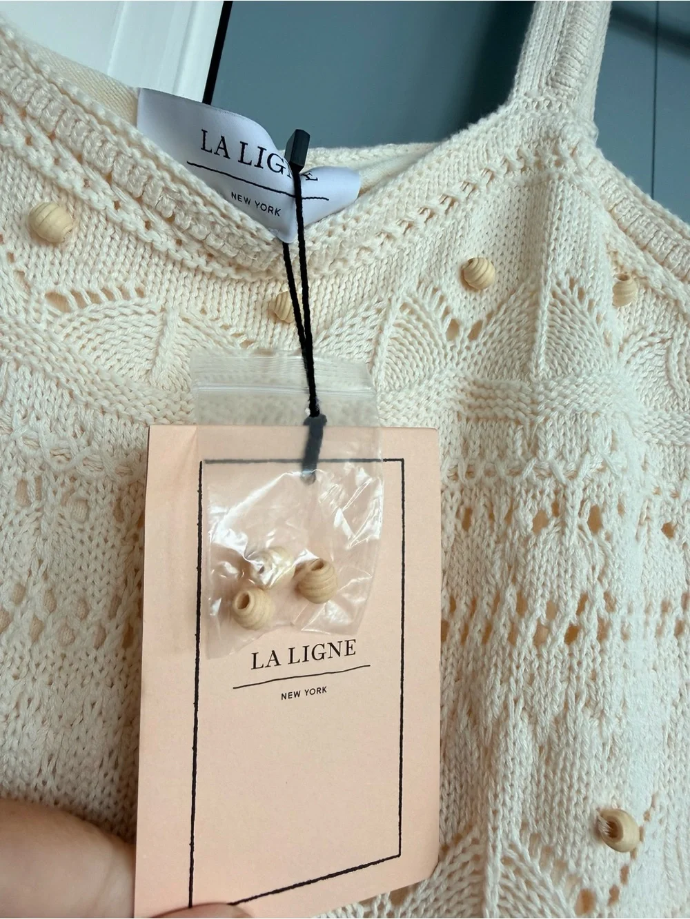 NWT La Ligne Janice Beaded Crochet Sleeveless Cream Midi Dress 100% Cotton - S - Picture 7 of 11